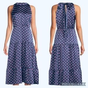 NWT Sam Edelman Dress Midi Halter Polka Dot High Neck 10 Periwinkle Blue Party